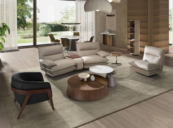 Canapé 2 places cuir gris taupe Gris - Pin - Noyer - Acier inoxydable - 282 x 93 x 93 cm