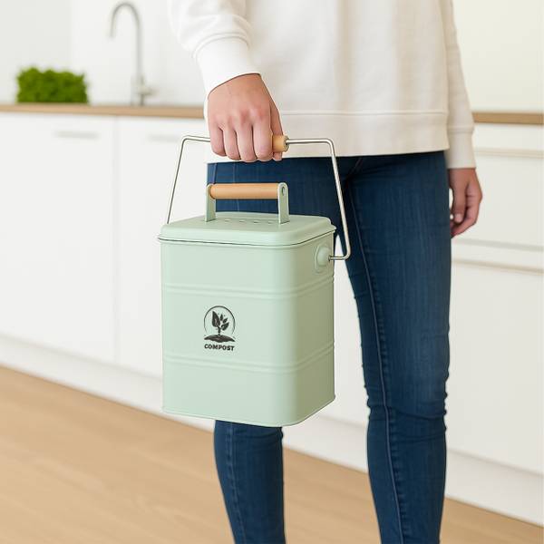 Komposteimer Küche 3,5 Liter Grün - Hellbraun - Silber