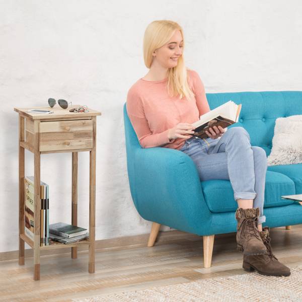 Beistelltisch Walnuss mit Schublade Braun - Walnuss - 35 x 80 x 30 cm