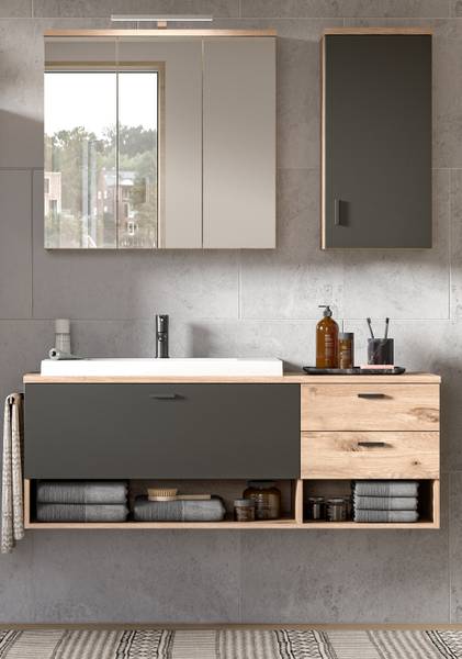 Badezimmer Spiegelschrank Oderzo Braun - Holzwerkstoff - Metall - 80 x 75 x 20 cm