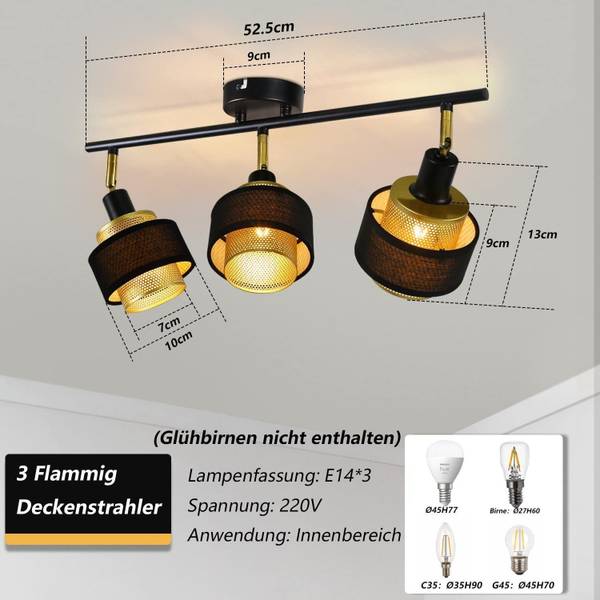 Plafondlamp Lancaster met 3 lichtbronnen zwart - metaal - 10 x 13 x 53 cm