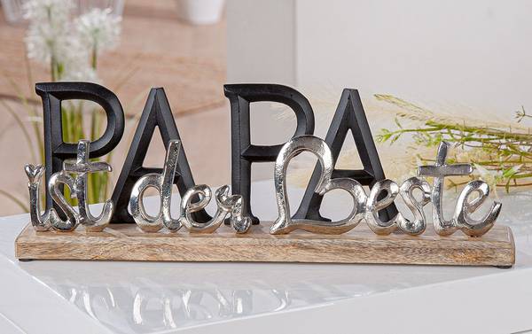 Schriftzug PAPA Braun - Silber - Holzwerkstoff - Metall - 38 x 13 x 6 cm