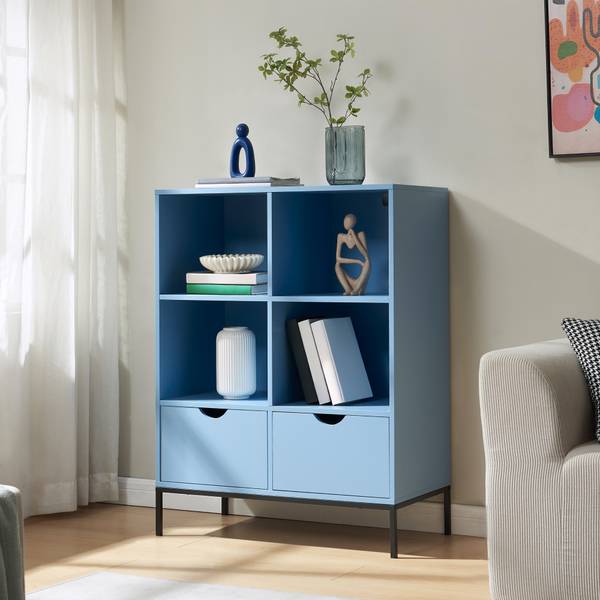 Bibliothèque Colwyn Bleu - Bois manufacturé - Métal - 80 x 105 x 40 cm