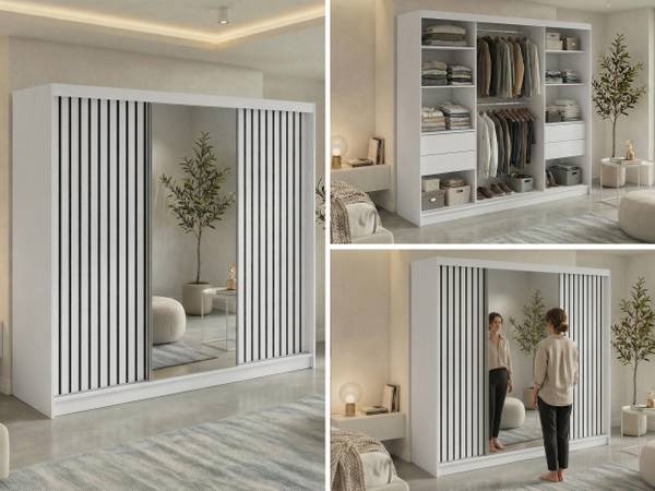 Schwebetürenschrank mit Schubladen LAOS Schwarz - Weiß - Breite: 240 cm