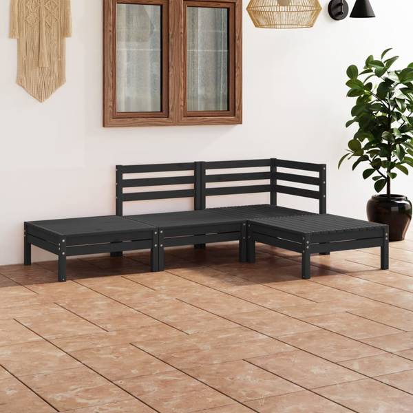 Loungeset 3010498 set van 4 zwart - grenenhout - 64 x 63 x 64 cm