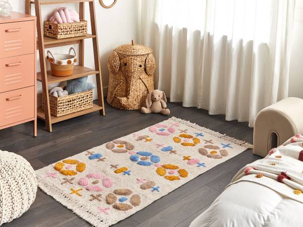 Teppich DARAN Beige - Blau - Orange - Pink - Naturfaser - 80 x 80 x 150 cm