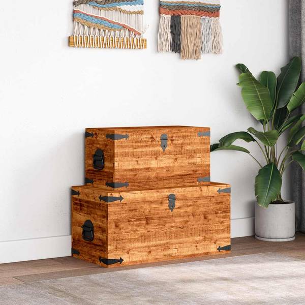 Truhe 241634 (2-teilig) Braun - Mango - 35 x 35 x 70 cm