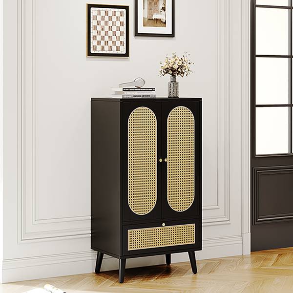 Armoire haute EveRattan Ⅳ Noir - Bois manufacturé - 40 x 111 x 60 cm