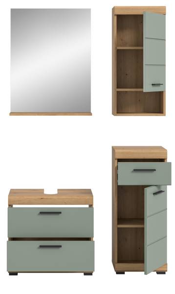 Badmöbel Set Shawn 4-teilig Braun - Grün - Holzwerkstoff - Glas - Metall - Kunststoff - 112 x 191 x 37 cm