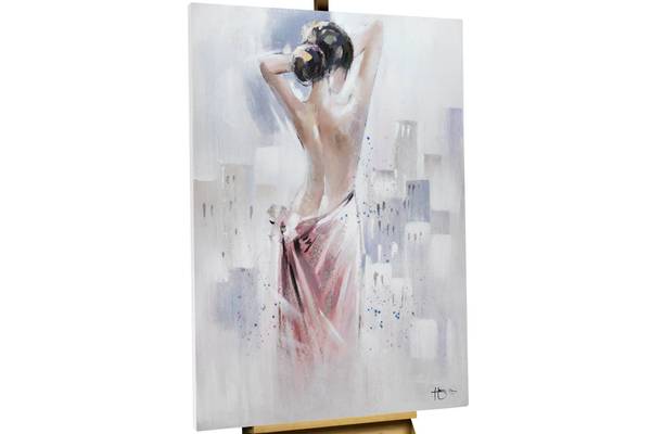 Acrylbild Handgemalt Frau Vof Pink - Weiß - Baumwollstoff - 80 x 100 x 4 cm