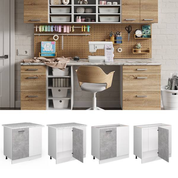 Eckschrank für Hausrat R-Line 41816 Beton Dekor - Reinweiß