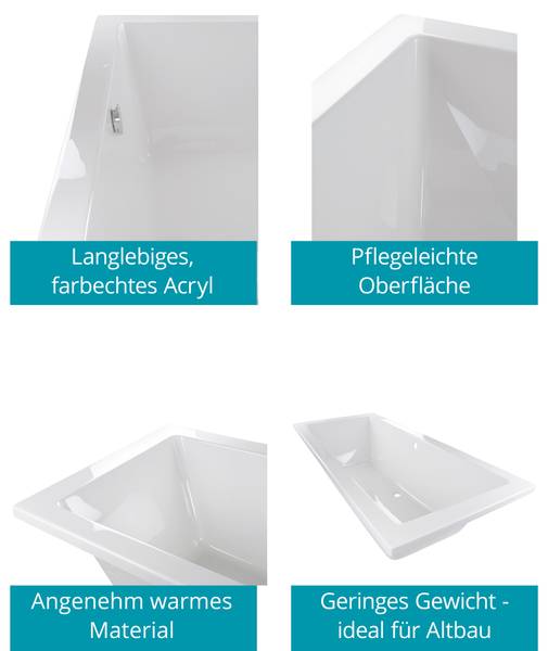 Badewanne Modern Select 1-teilig Weiß - Kunststoff - 80 x 42 x 180 cm