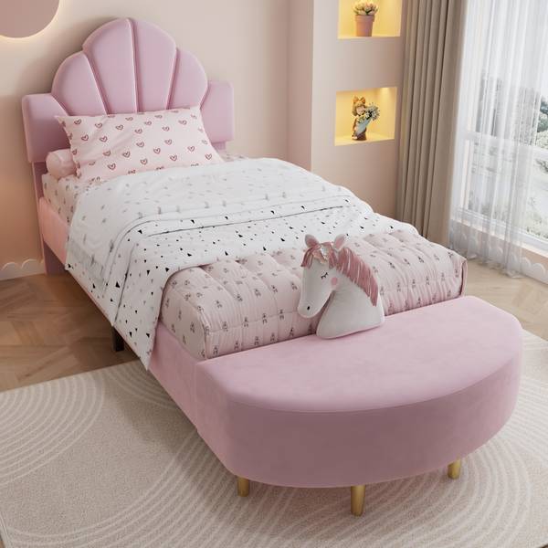 Kinderbett VELVMetal Ⅰ Pink - Samt - 100 x 110 x 241 cm