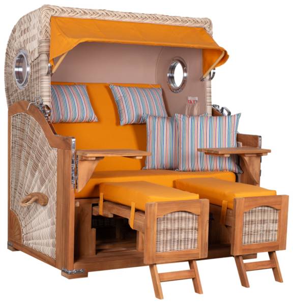 Strandkorb Düne Grande 2,5 Sitzer Gelb - Polyester - Teakholz - 142 x 170 x 95 cm