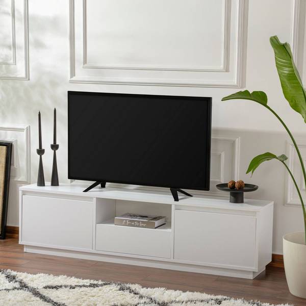 Meuble TV Morrigan Blanc - 160 x 30 cm - Bois manufacturé
