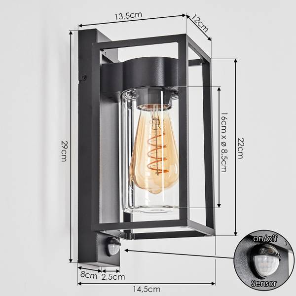 Außenwandleuchte Laterza Schwarz - Durchsichtig