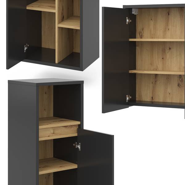 Badmöbel-Set Viola 40196, 4er Set Braun - Grau - Holzwerkstoff - 100 x 60 x 46 cm