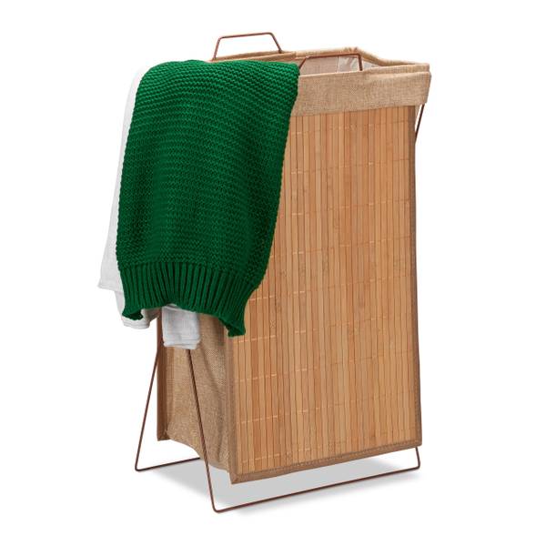 Wäschekorb Bambus mit Gestell Braun - Polyester - Stahl - 38 x 61 x 22 cm