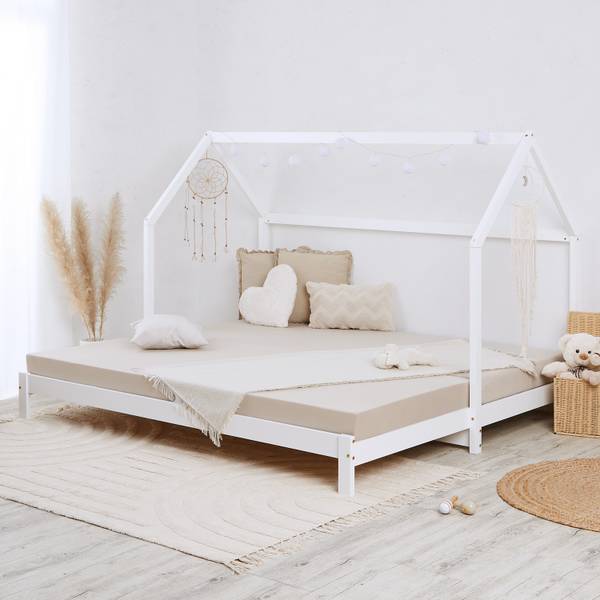 Kinderbett XXL mit Lattenrost 2591 Weiß - Massivholz - 206 x 142 x 100 cm