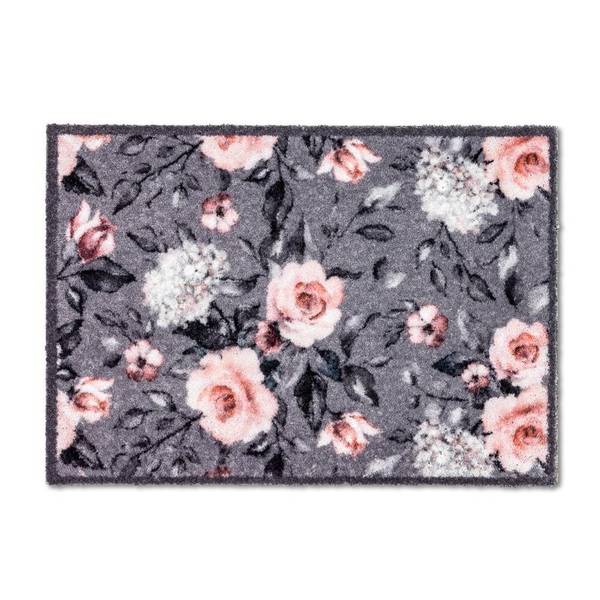 Fußmatte Pure und Soft Blumen Kunstfaser - Grau / Rosa
