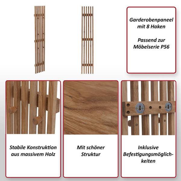 Garderobenpaneel P56 Braun - Eiche - 21 x 120 x 6 cm