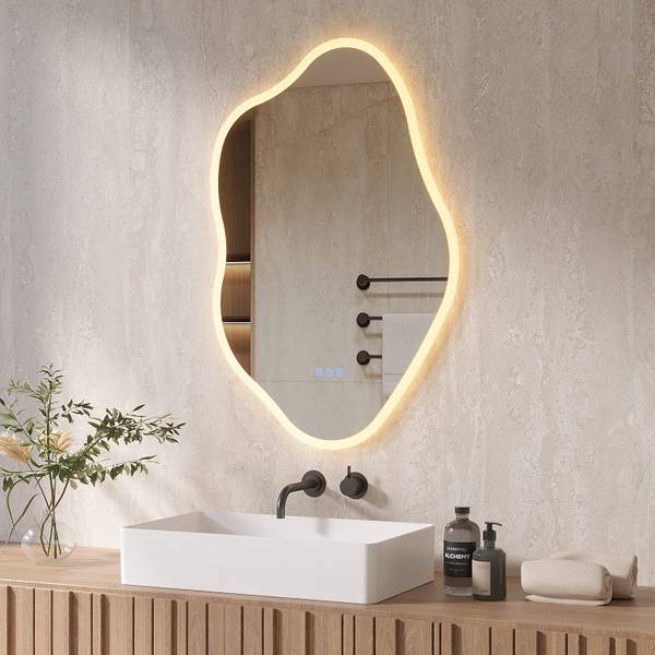 LED Dekospiegel Bad LM1496C Silber - Glas - 60 x 90 x 3 cm