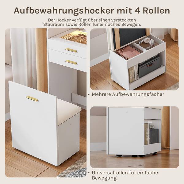 Schminktisch MB6143WS mit Beleuchtung Weiß - Holzwerkstoff - 50 x 87 x 40 cm