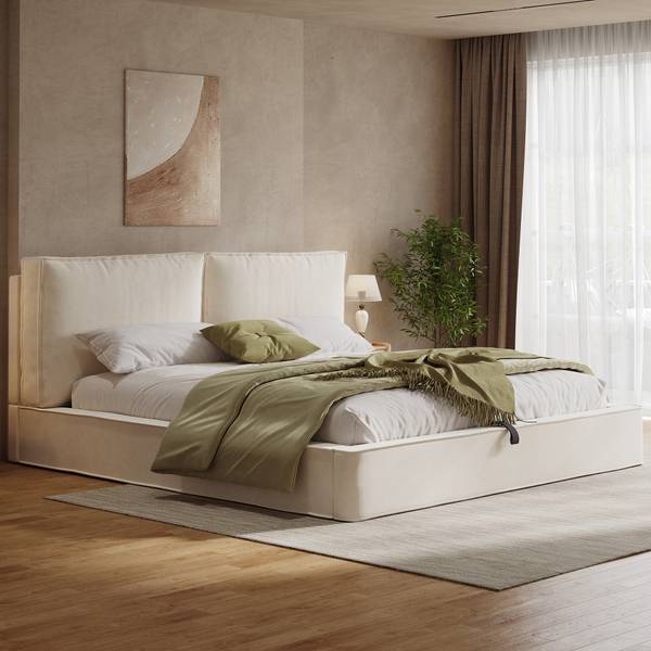 Gestoffeerd bed ZoommiⅡ beige - velours - 196 x 105 x 231 cm