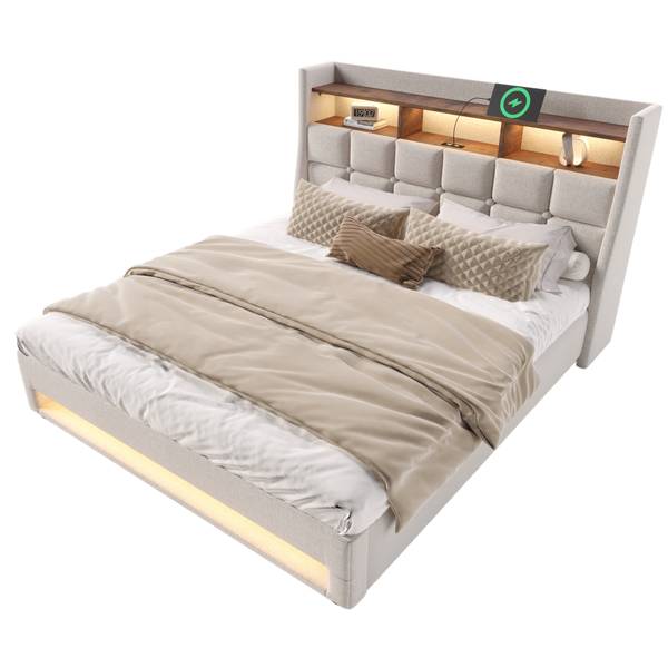 Polsterbett 2 USB GLOWLEIN Ⅱ Beige - Breite: 165 cm