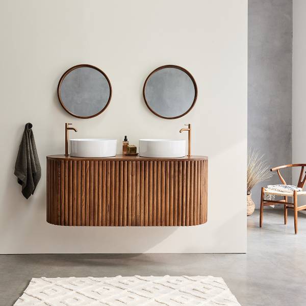 Waschtischunterschrank hängend Braun - Massivholz - 140 x 56 x 50 cm