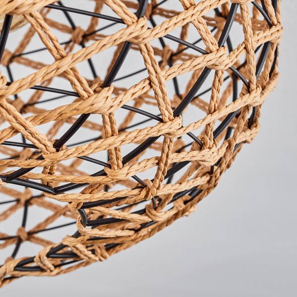 Deckenleuchte Messerotti Beige - Schwarz - 51 x 26 x 52 cm - Durchmesser: 50 cm - Flammenanzahl: 3 - Holzwerkstoff - Metall - Papier - Rattan