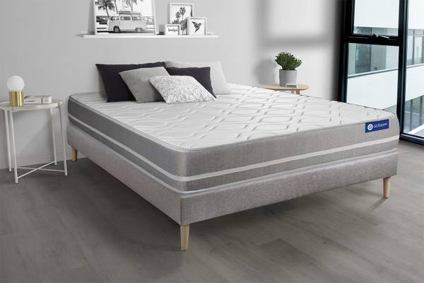 Bettgestell und Matratze Actilatex touc Grau - Massivholz - 150 x 49 x 195 cm