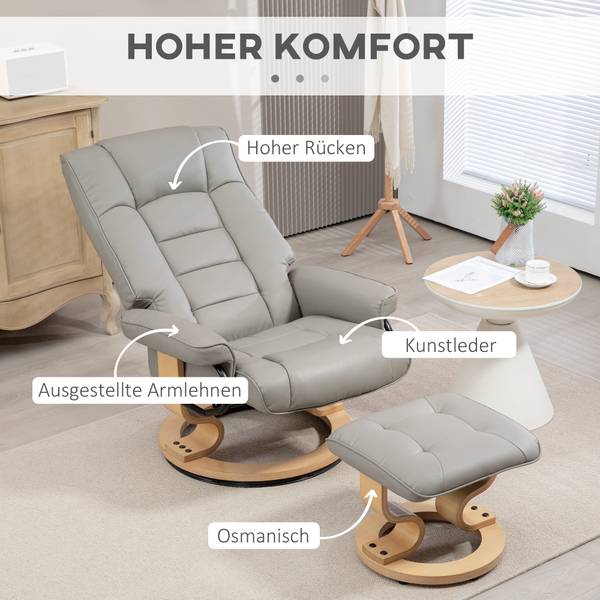 Relaxsessel mit Hocker 839-961V81GY Grau - 85 x 76 cm