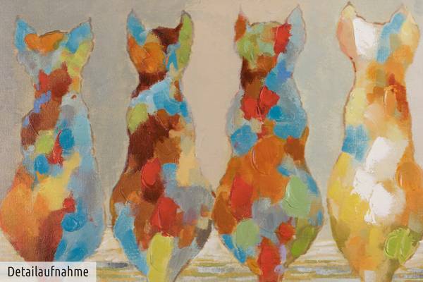 Acrylbild Handgemalt Katze Jec Baumwollstoff - 120 x 60 x 4 cm