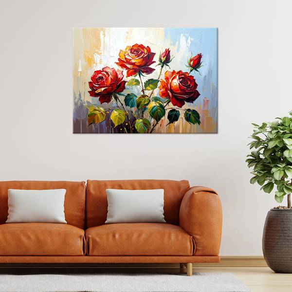 Tableau déco Roses sur fond abstrait 90 x 60 cm