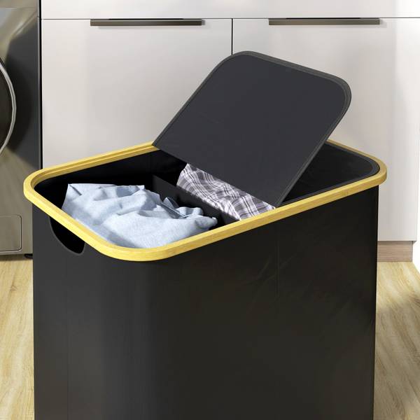Wäschekorb 850-320V00BK Schwarz - Bambus - 34 x 59 x 54 cm