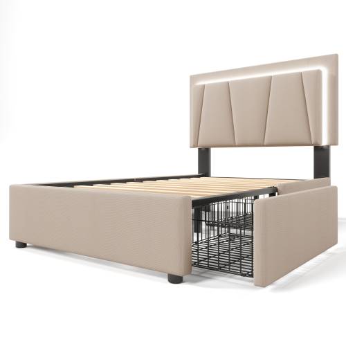 Bett mit LED M058-01 Beige - Holzwerkstoff - 99 x 102 x 207 cm