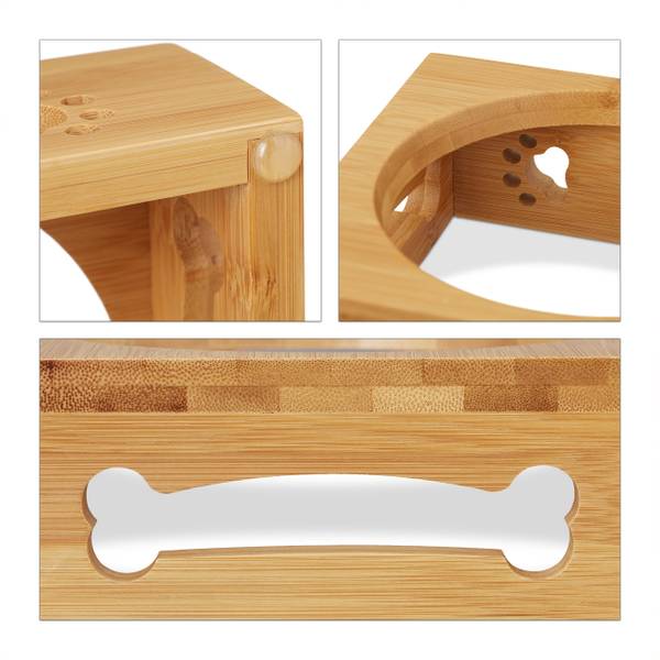 Doppelte Futterbar für Hunde Braun - Silber - Edelstahl - 32 x 7 x 15 cm