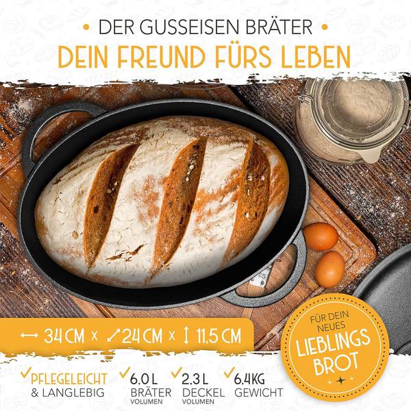 Gusseisen Bräter CrustLove Schwarz - Gusseisen - 34 x 12 x 24 cm