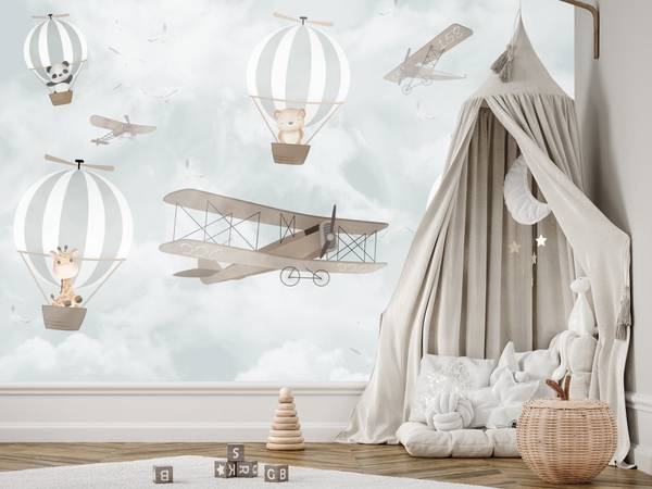 Fototapete Kinder Ballons Flugzeuge 200 x 140 x 140 cm