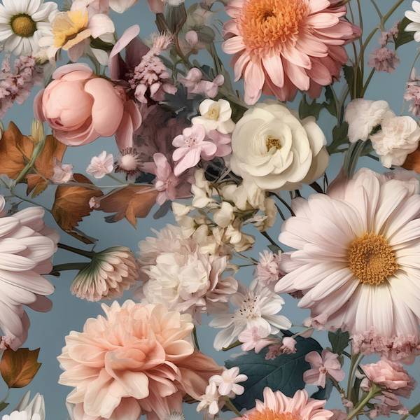 Papier Peint Fleurs Feuilles Plantes Beige - Bleu - Vert - Rose foncé - Polaire - 53 x 1000 x 1000 cm