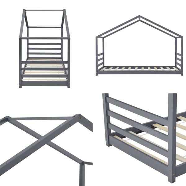 Lit enfant Vardø Pin 90 x 200 cm Gris - Bois massif - 200 x 142 x 90 cm
