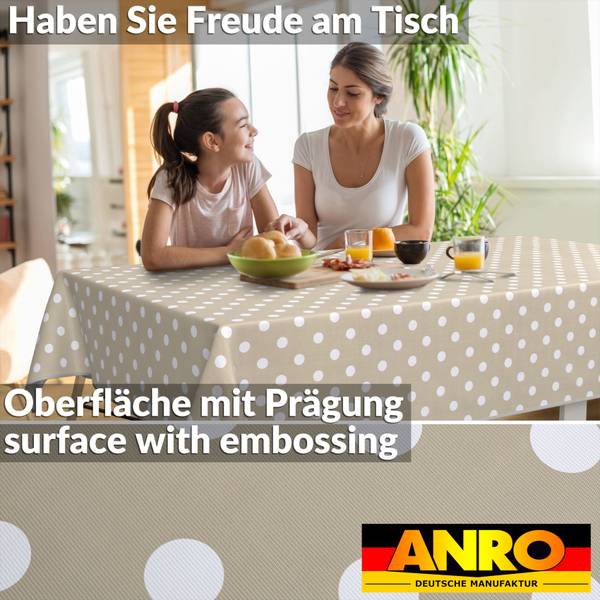 Wachstuchtischdecke Punkte mit SAUM Beige - Kunststoff - 140 x 1 x 100 cm