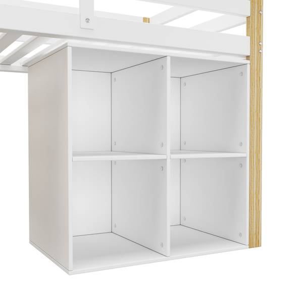 Hochbett Noah Braun - Weiß - Holzwerkstoff - Massivholz - 96 x 120 x 204 cm