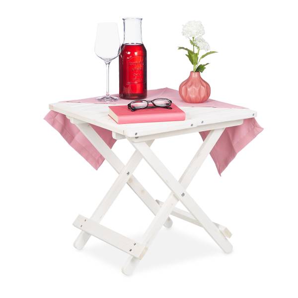 Table pliante en bois blanche Blanc - Bois manufacturé - 50 x 50 x 50 cm