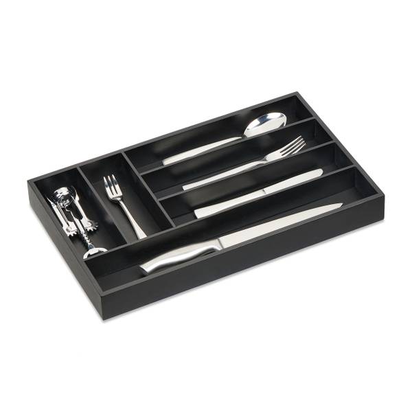 Relaxdays Organiseur Tiroir Couverts – Bac Bambou 6 Compartiments, 46×28×5 Cm, Range-Couverts Noir Élégant Cuisine