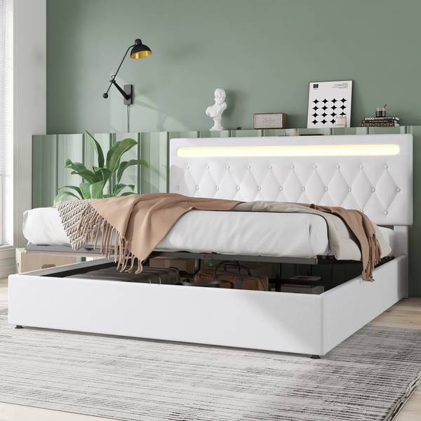 Polsterbett mit LED O1429 Weiß