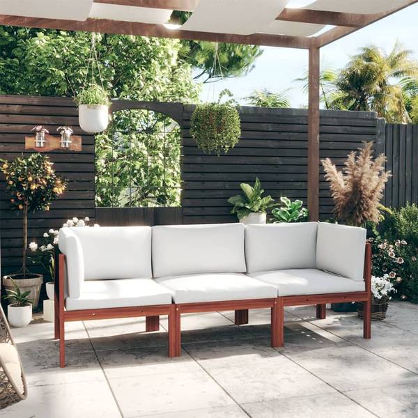 Gartensofa 3057883 3-teilig Weiß - Polyester - Akazie - 65 x 60 x 65 cm