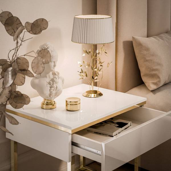 Nachttisch AURORA Gold - Weiß - Holzwerkstoff - 48 x 45 x 38 cm