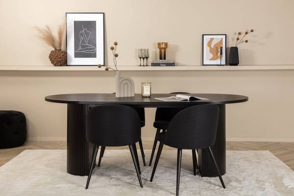 Essgruppe Bianca + Velvet (5-teilig) Schwarz - Samt - 200 x 75 x 90 cm